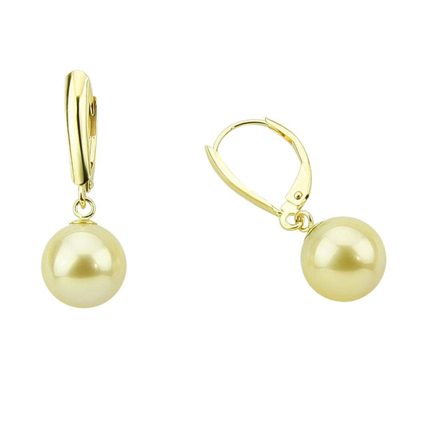 14K Yellow Gold 9–10mm Light Golden South Sea Cultured Pearl Lever-Back Earrings