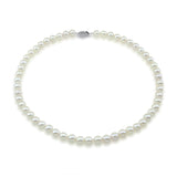 14K White Gold 8.0-9.0 mm White Freshwater Cultured Pearl Necklace 17" and Earring Sets, AAA Quality