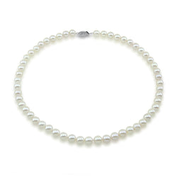14K White Gold 8.0-9.0mm White Freshwater Cultured Pearl Necklace, 20" Length - AAA Quality