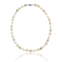 14K White Gold 8.0-9.0 mm Ultra Luster White Oval Freshwater Cultured Pearl necklace 20"