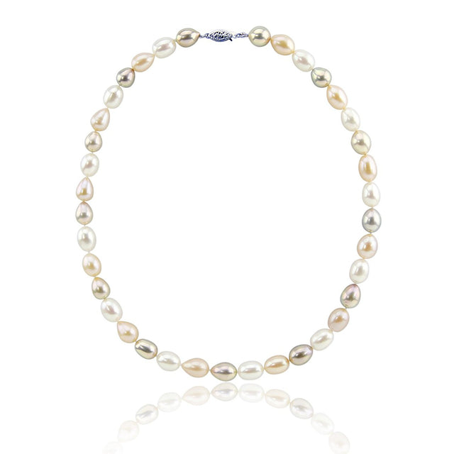 14K White Gold 8–9mm White Oval Freshwater Cultured Pearl Necklace, 20"