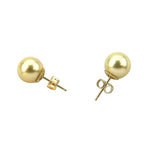 14K Yellow Gold 9-10mm Golden South Sea Cultured Pearl Stud Earrings - AAAA Quality