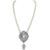 7.5-8.0 mm High Luster White Freshwater Cultured Pearl necklace 18" with Rhinestone Pendant