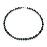 14K White Gold 7.0-7.5mm Black Round High Luster Akoya Cultured Pearl Necklace, 18" Princess Length