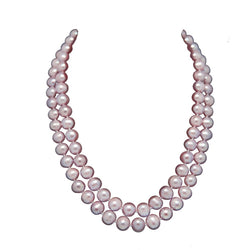 2-row Lavender A Grade Freshwater Cultured Pearl Necklace (9.0-10.0mm), 17", 18.5"