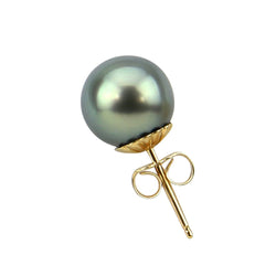 Single earring -14K Yellow Gold 8.0-9.0mm Tahitian Cultured Pearl Single Stud Earring - AAA Quality