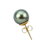 Single earring -14K Yellow Gold 9.0-1.0 mm Tahitian Cultured Pearl Single Stud Earring - AAA Quality