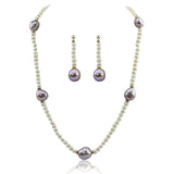 14k Yellow Gold 11-13mm Lavender, 4-5mm White Baroque Freshwater Cultured Pearl Necklace 16", earring set