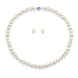 14K White Gold 6.5-7.0 mm White Freshwater Cultured Pearl Necklace 18" and Earring Sets, AAA Quality