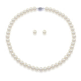 14K White Gold 8.0-9.0mm White Freshwater Cultured Pearl Necklace 18" and Earring Sets, AAA Quality