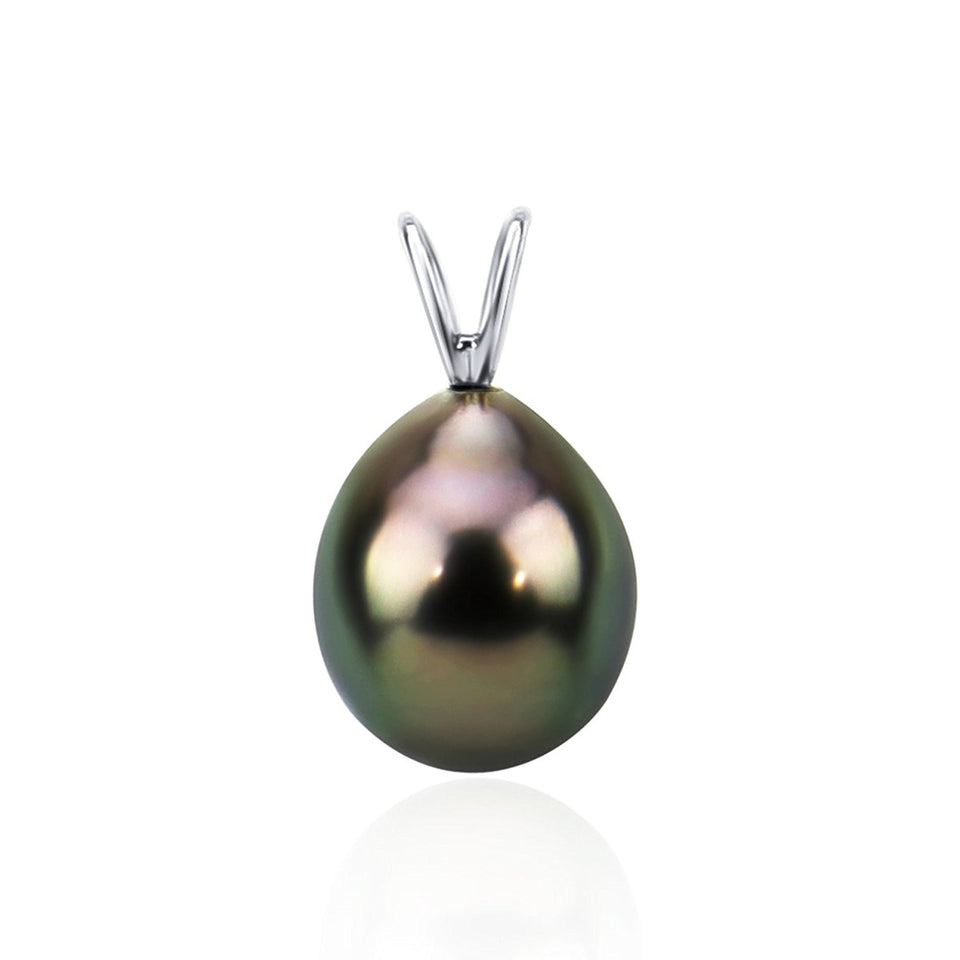 14K White Gold 9–10mm Black Tahitian Cultured Pearl Pendant