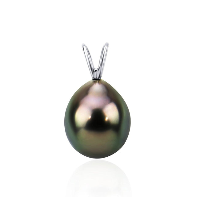 14K White Gold 9–10mm Black Tahitian Cultured Pearl Pendant