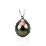 14K White Gold 8.0-9.0mm AAA Quality Black Tahitian Cultured Pearl Pendant, Pendant Only