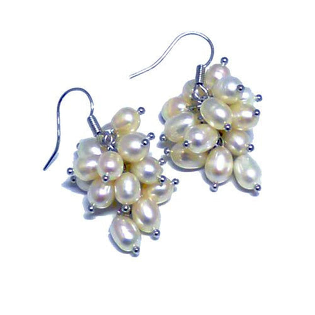 4–5mm White Freshwater Cultured Pearl Grape Earring with Base Metal Setting
