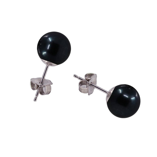 14K White Gold 6.5–7mm Black Akoya Cultured Pearl Earrings