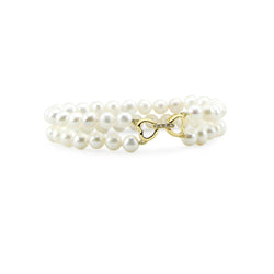 2 Row 6.0-7.0mm High Luster White Freshwater Cultured Pearl Bracelet 8.0"