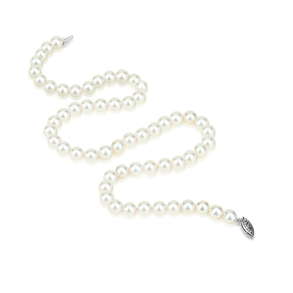 14K White Gold 8–9mm White Freshwater Cultured Pearl Necklace, 18", Princess Length