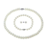 14K White Gold 8.0-9.0mm White Freshwater Cultured Pearl Necklace 20", Bracelet, and Earrings-AAA Quality