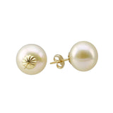 14k Yellow Gold 13-14mm Light Golden High Metallic Luster Freshwater Cultured Pearl Stud Earring
