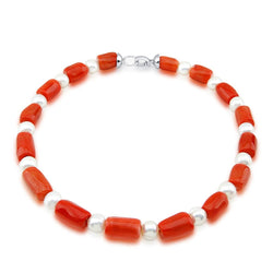 10-11mm Freshwater Cultured Pearl and Red-Coral necklace 18"