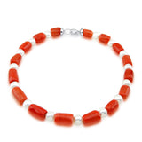 10-11mm Freshwater Cultured Pearl and Red-Coral necklace 18"