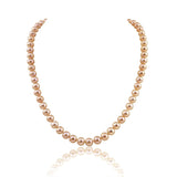 14K Yellow Gold 7.0-8.0mm Metallic Pink Freshwater Cultured Pearl Necklace, 18" Length - AAA Quality