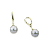 14k Yellow Gold 11.0-12.0mm Round Grey High Luster Freshwater Cultured Pearl Lever-back Earrings-02