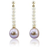 14k Yellow Gold 11-13mm Lavender, 4-5mm White Baroque Freshwater Cultured Pearl Necklace 16", earring set