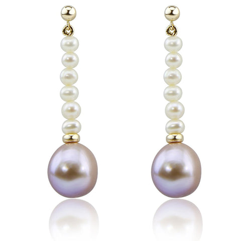 14K Yellow Gold 4-5mm white,12-13 mm Lavender Baroque Freshwater Cultured Pearl dangle Earring