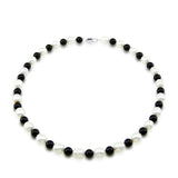 Classic 9-10mm White Freshwater Cultured Pearl and Black Onyx Necklace 18", Bracelet 7.5" Set