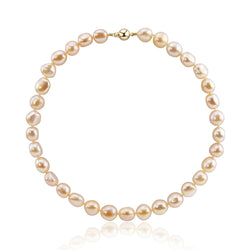 14K Yellow Gold 11.0-13.0mm Extra Luster Pink Baroque Freshwater Cultured Pearl necklace 18"