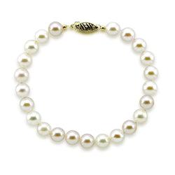 14K Yellow Gold 7.0-7.5mm White Akoya Cultured Pearl Bracelet 7.5"