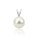 14k White Gold 9.0-10.0mm High Luster White Round Freshwater Cultured Pearl Pendant only, AAA Quality