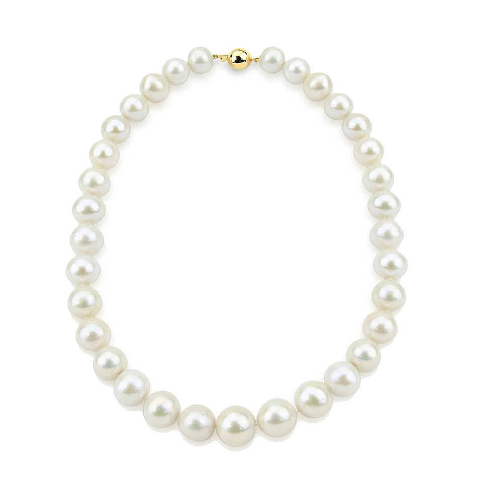 14K Yellow Gold 11–14mm White Freshwater Cultured Pearl Necklace, 20"
