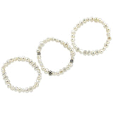 Genuine Freshwater Cultured Pearl 7-8mm Stretch Bracelets with base beads (Set of 3) 7.5" (White)