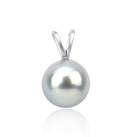 14K White Gold 9.0-10.0mm AAA Quality Grey Tahitian Cultured Pearl Pendant, Pendant Only