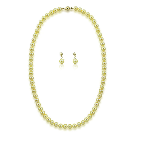 14K Yellow Gold 6–6.5mm Golden Akoya Cultured Pearl Necklace, 20", and Earring Set
