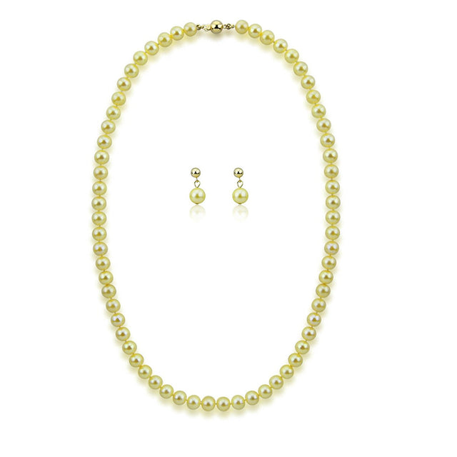 14K Yellow Gold 7–7.5mm Golden Akoya Cultured Pearl Necklace, 18", and Earring Set