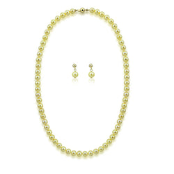 14k Yellow Gold 6.5-7.0mm Golden Akoya Cultured Pearl High Luster Necklace 18",Earring sets, AAA Quality.
