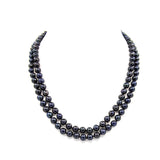 2-row Black A Grade Freshwater Cultured Pearl Necklace(6.5-7.5mm), 18.5", 19.5"