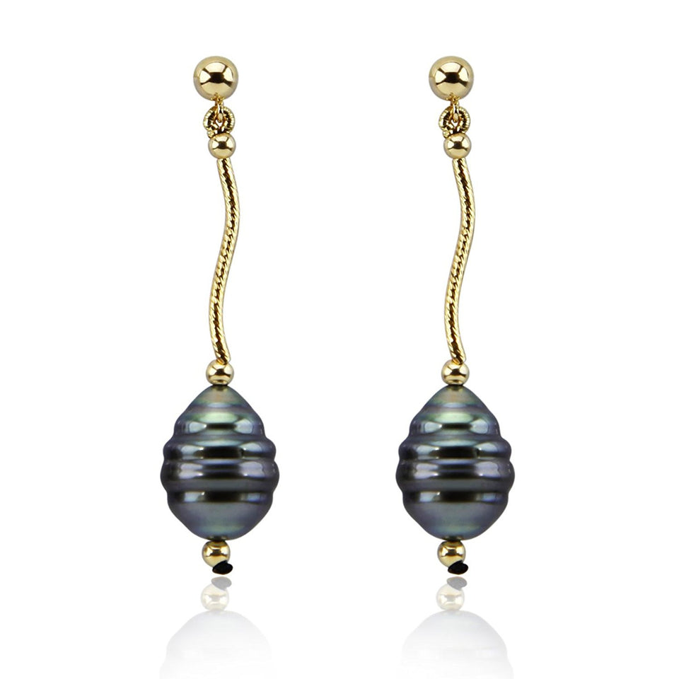 14K Yellow Gold 10–11mm Baroque Tahitian Cultured Pearl Dangle Earrings