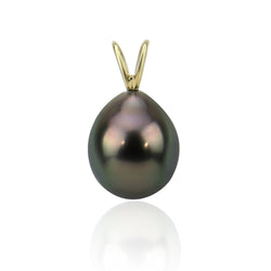 14K Yellow Gold 8.0-9.0mm AAA Quality Black Tahitian Cultured Pearl Pendant, Pendant Only