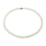 14k White Gold AAA 7.0-7.5mm White Akoya Cultured Pearl High Luster Necklace 18" with Stud Earring Set