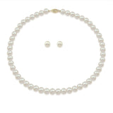 14K Yellow Gold 7.0-8.0mm White Freshwater Cultured Pearl Necklace 17" and Earrings Set, AAA Quality