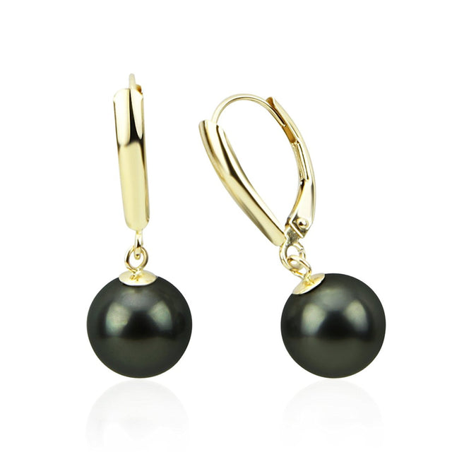 9–10mm Round Tahitian Pearl Lever-Back Earrings