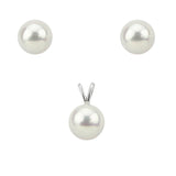 14K White Gold 7.5-8.0mm White Round Freshwater Cultured Pearl Stud Earrings, Pendant Sets - AAA Quality