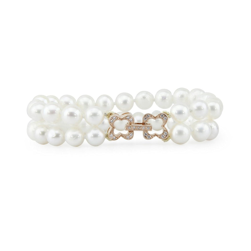 2-Row 7–8mm White Freshwater Pearl Bracelet, 8"