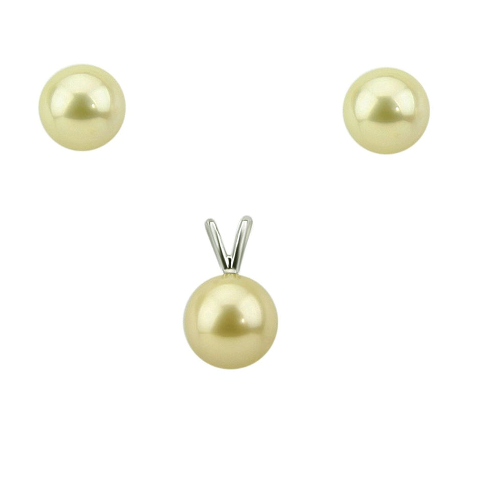 14K White Gold 9–10mm South Sea Pearl Earrings & Pendant Set