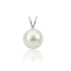 14k White Gold 10.0-11.0mm High Luster White Round Freshwater Cultured Pearl Pendant only, AAA Quality