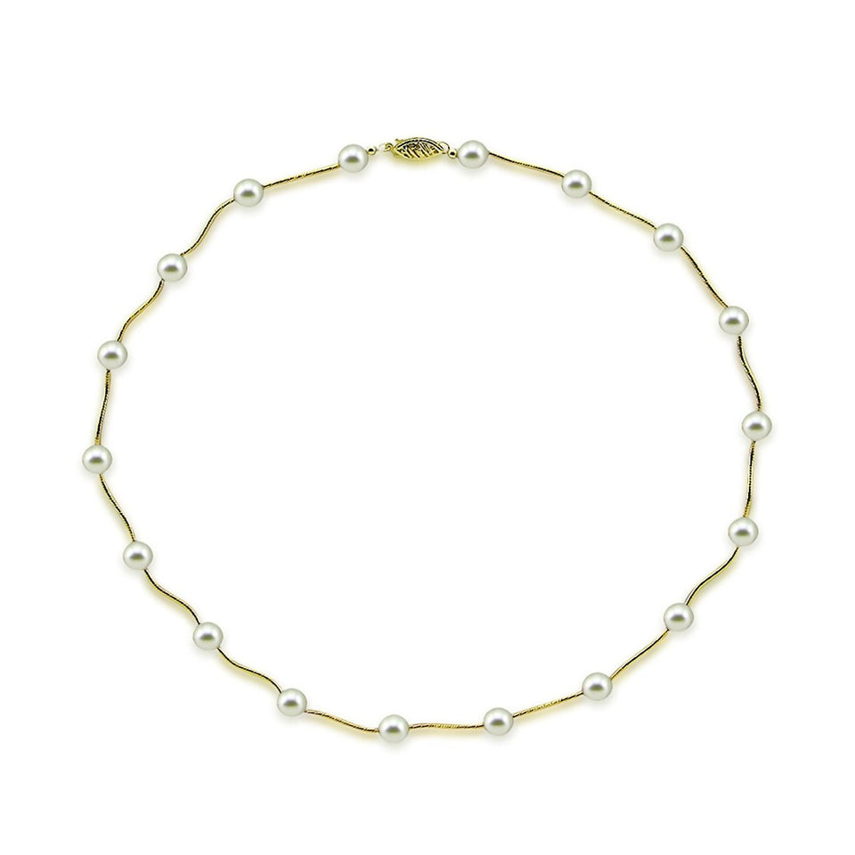 14K Gold 7–7.5mm White Akoya Pearl Station Necklace, 18"